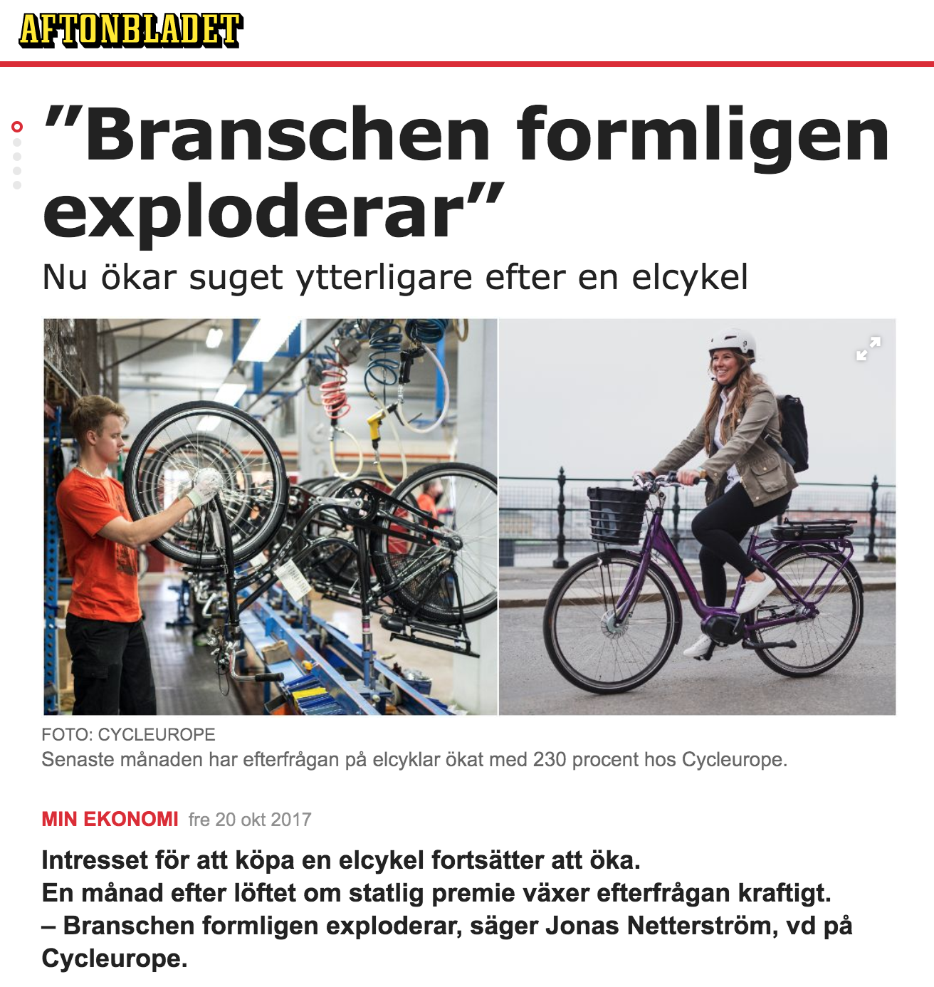 Blog Sales Of Electric BIkes Exploding In Sweden After 25 Rebate 