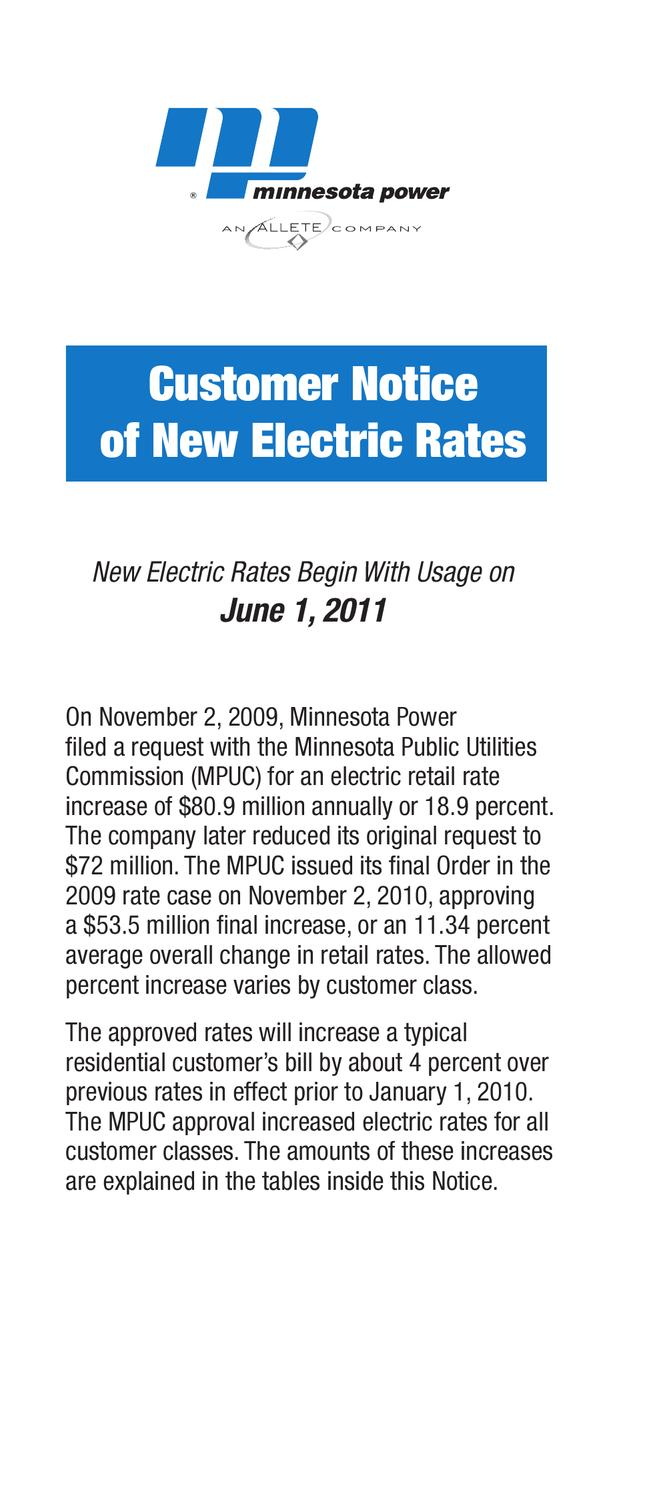 Customer Notice Of New Electric Rates By Minnesota Power Issuu