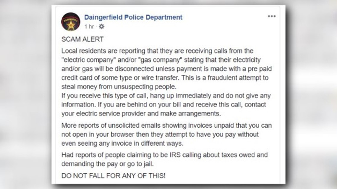 ETX Police Warning Locals About Scam Involving Calls From electric 