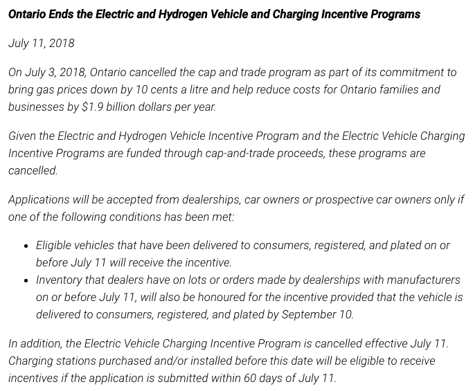 Ontario s Electric Car Rebate Program Cancelled Echargesolutions ca