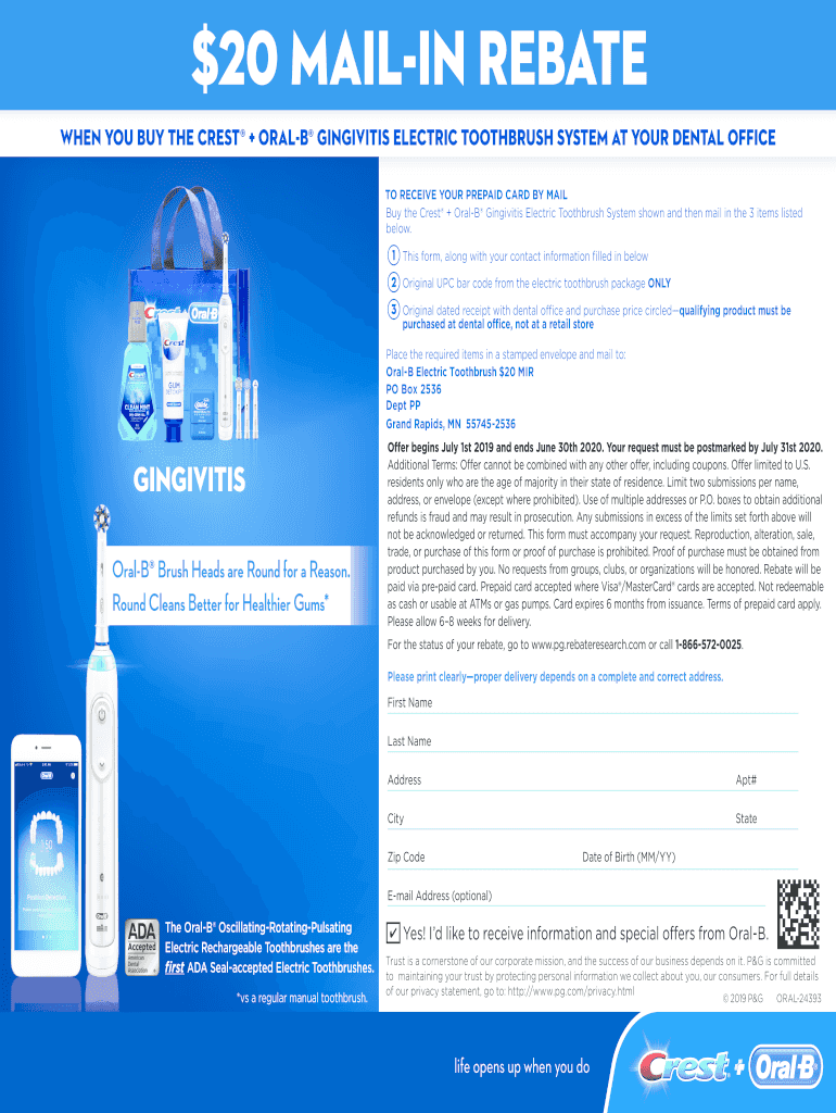 Oral B Rebate Form 2020 Fill And Sign Printable Template Online US 