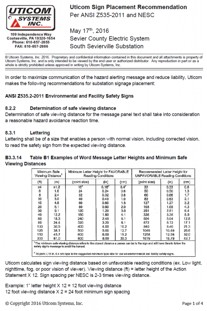 05 17 2016 Sign Placement Recommendations Sevier County Electric 