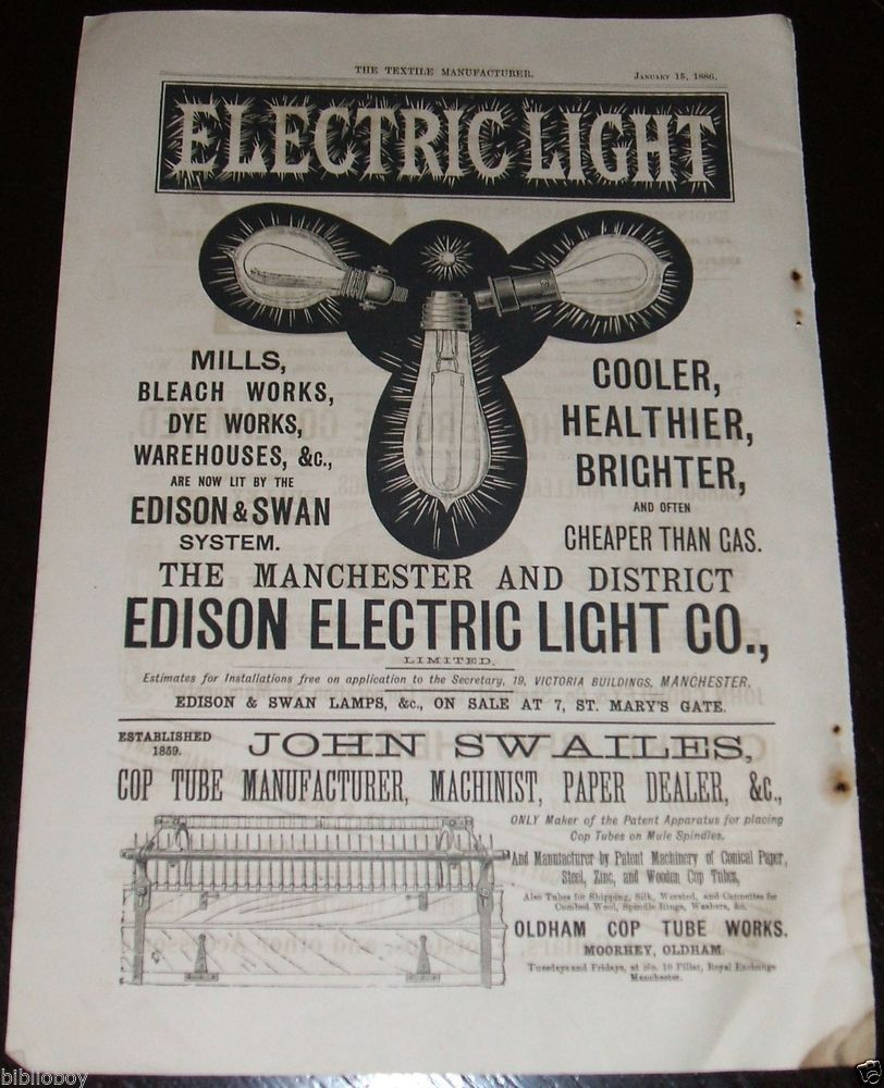 1886 Illustrated Advertisement For The Edison Electric Light Company 