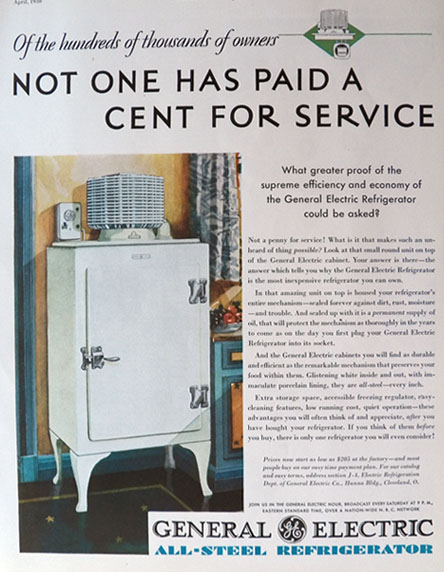 1930 GE All Steel Refrigerator Ad Not A Cent For Service Vintage 