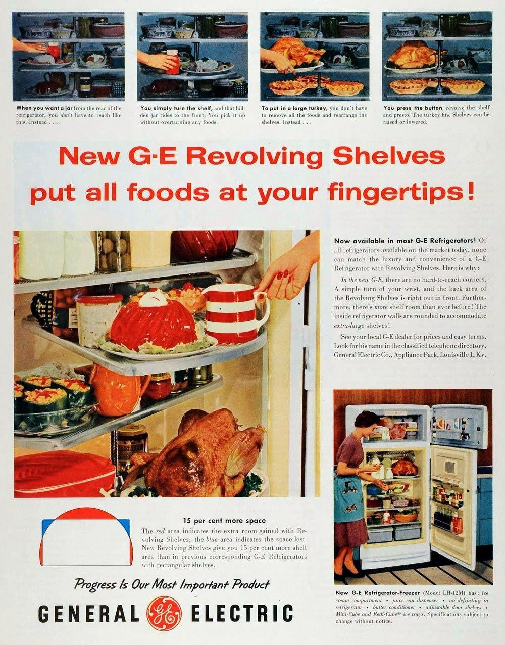 1955 Ad General Electric G E Logo Refrigerator Appliances Vintage 