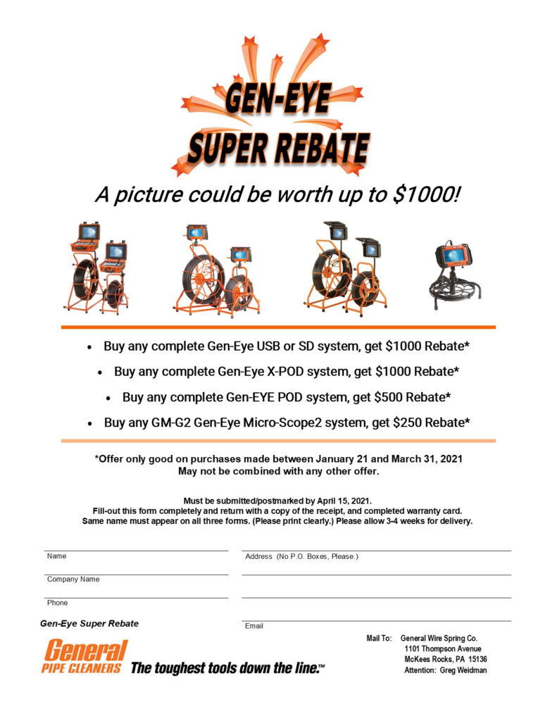 2021 Camera Super Rebate Form NOW WITH GMG2 General Pipe Cleaners