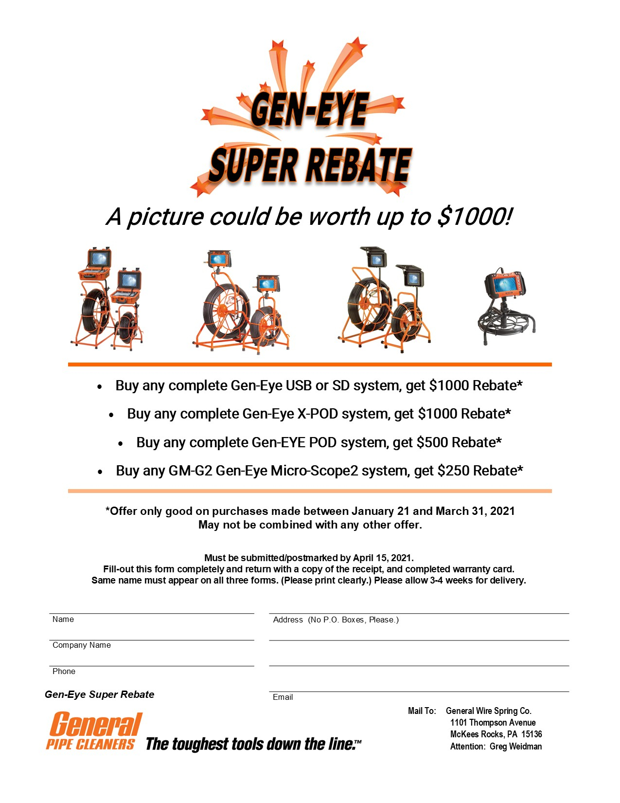 2021 Camera Super Rebate Form NOW WITH GMG2 General Pipe Cleaners