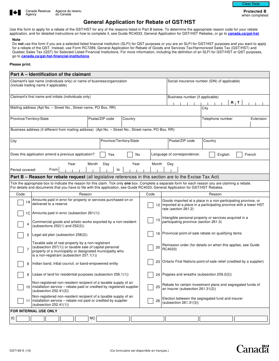 Form GST189 Download Fillable PDF Or Fill Online General Application 