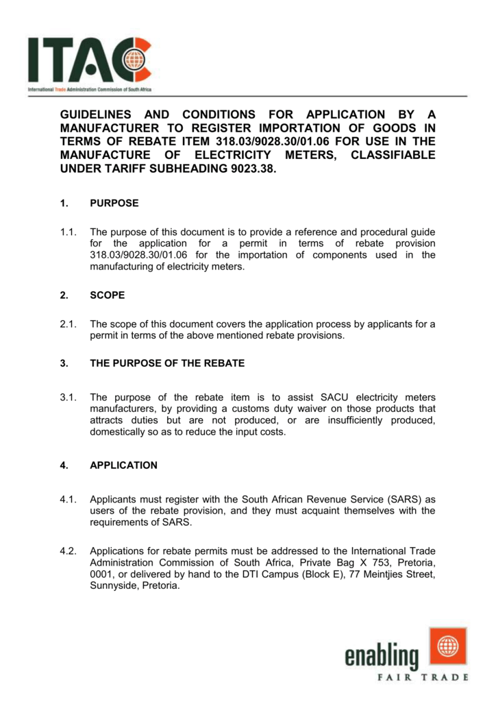 Guidelines And Questionnaire For Rebate Provision For Electricity