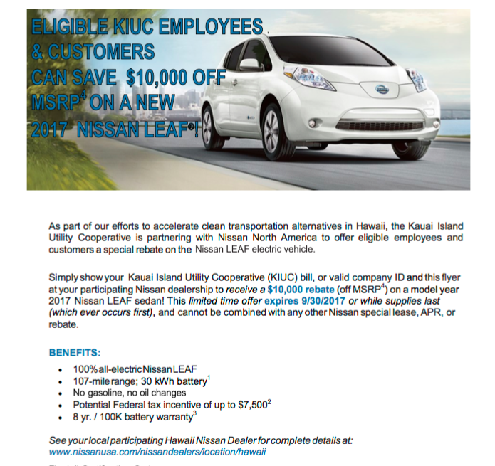 Nissan Leaf 10 000 Rebate Extended KauaiEV