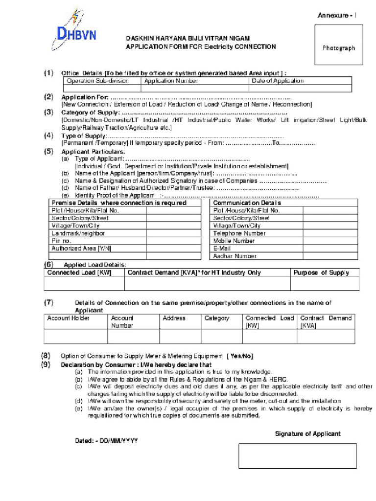  PDF DHBVN Application Form For Electricity Connection PDF Download 