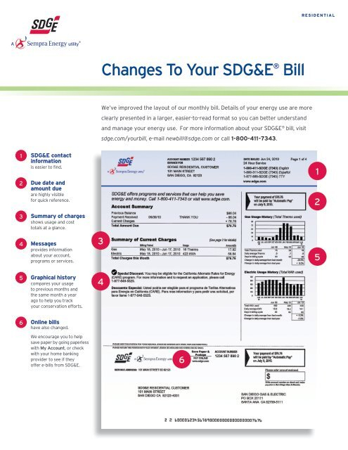 Sample Residential SDG E Bill San Diego Gas Electric