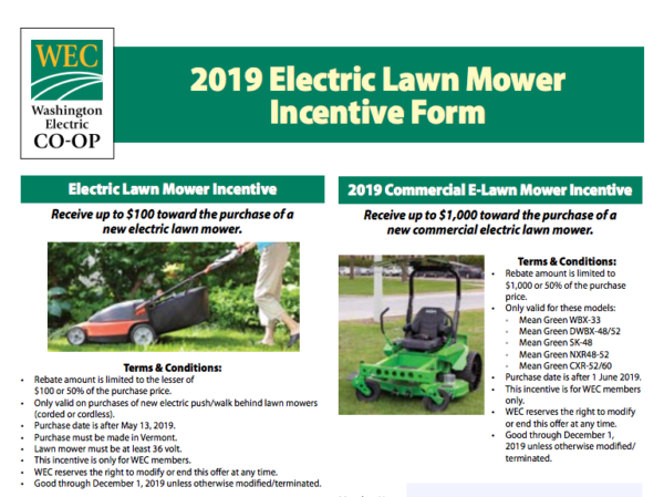 Washington Electric Coop 2019 Electric Lawnmower Incentives Eco 