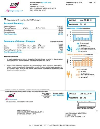 We Make You A Personalized Utility Statement From SDG E Or The Utility 