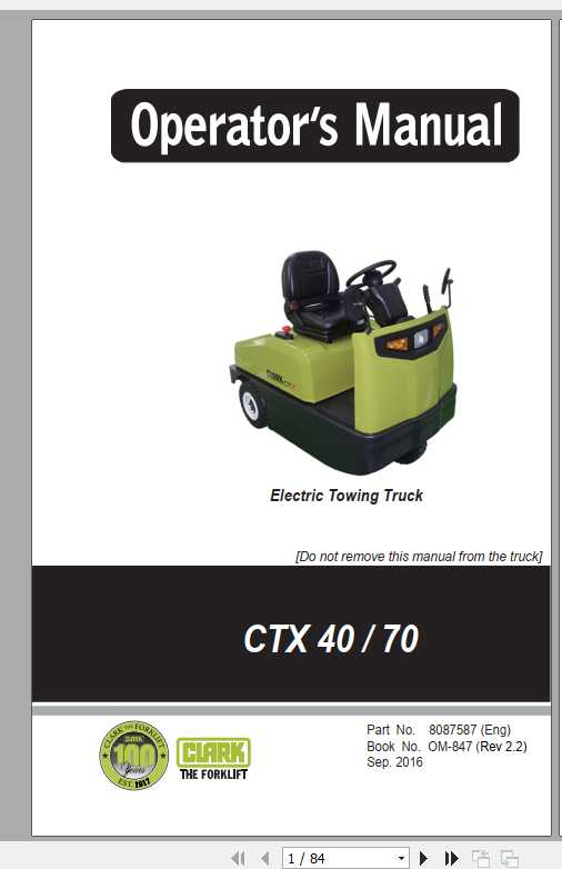 Clark Electric Towing Truck CT40 CTX70 OM 847 Operator s Manual 8087587 