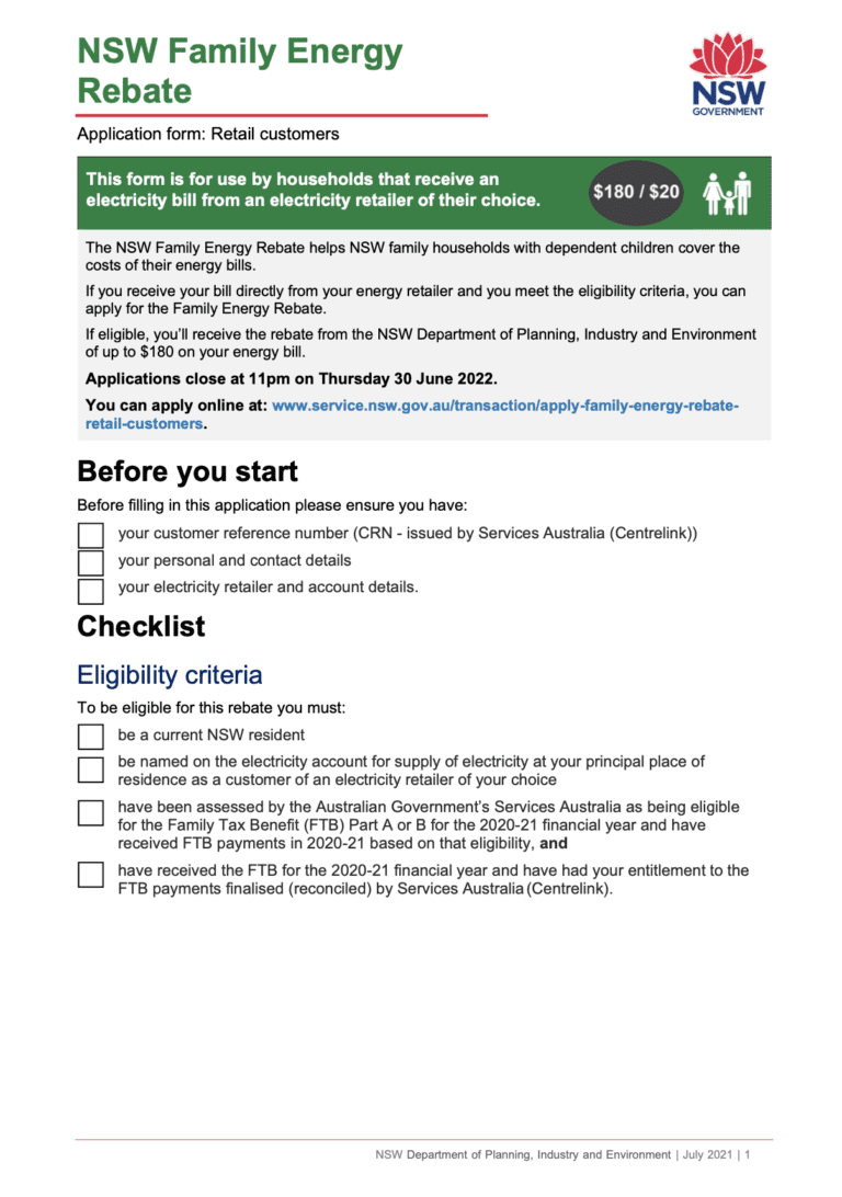 Electricity Rebate Form NSW Printable Rebate Form