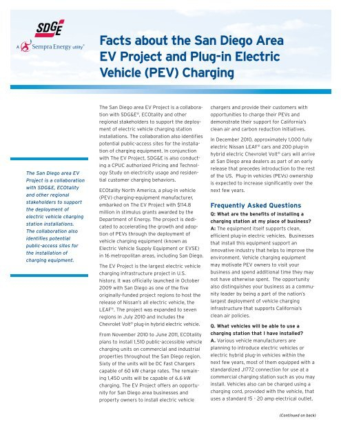 Facts About The San Diego Area EV Project San Diego Gas Electric