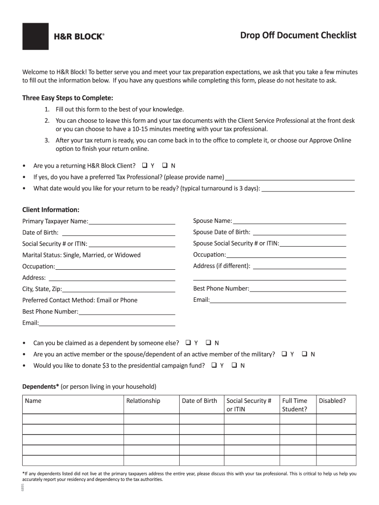 H R Block Drop Off Cost Fill Online Printable Fillable Blank 