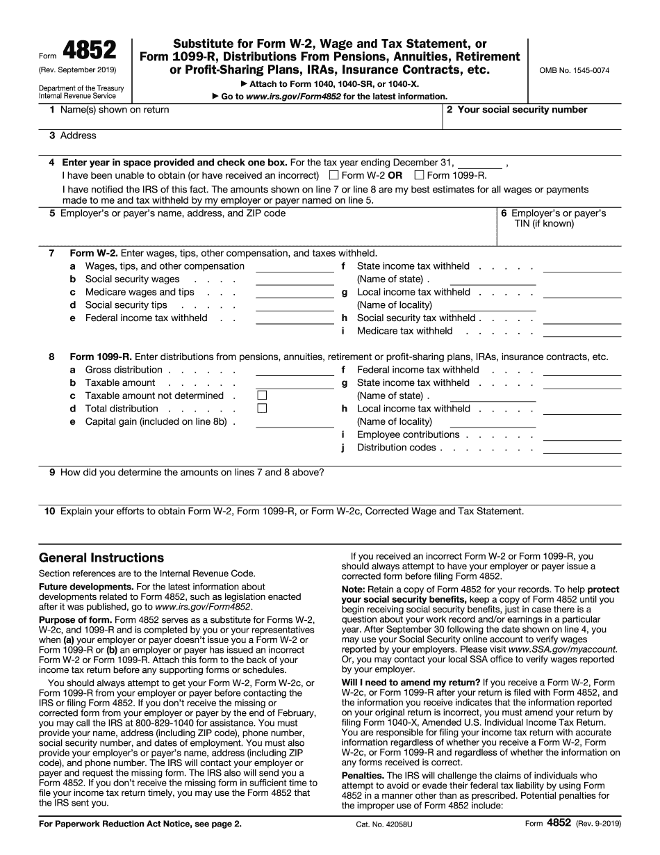 H r Block Form 4852 Fill Online Printable Fillable Blank Form 