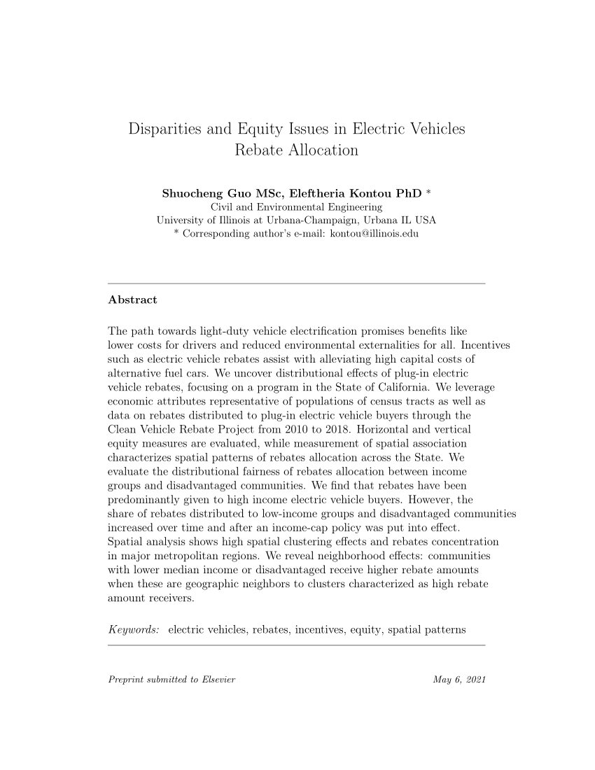  PDF Disparities And Equity Issues In Electric Vehicles Rebate Allocation