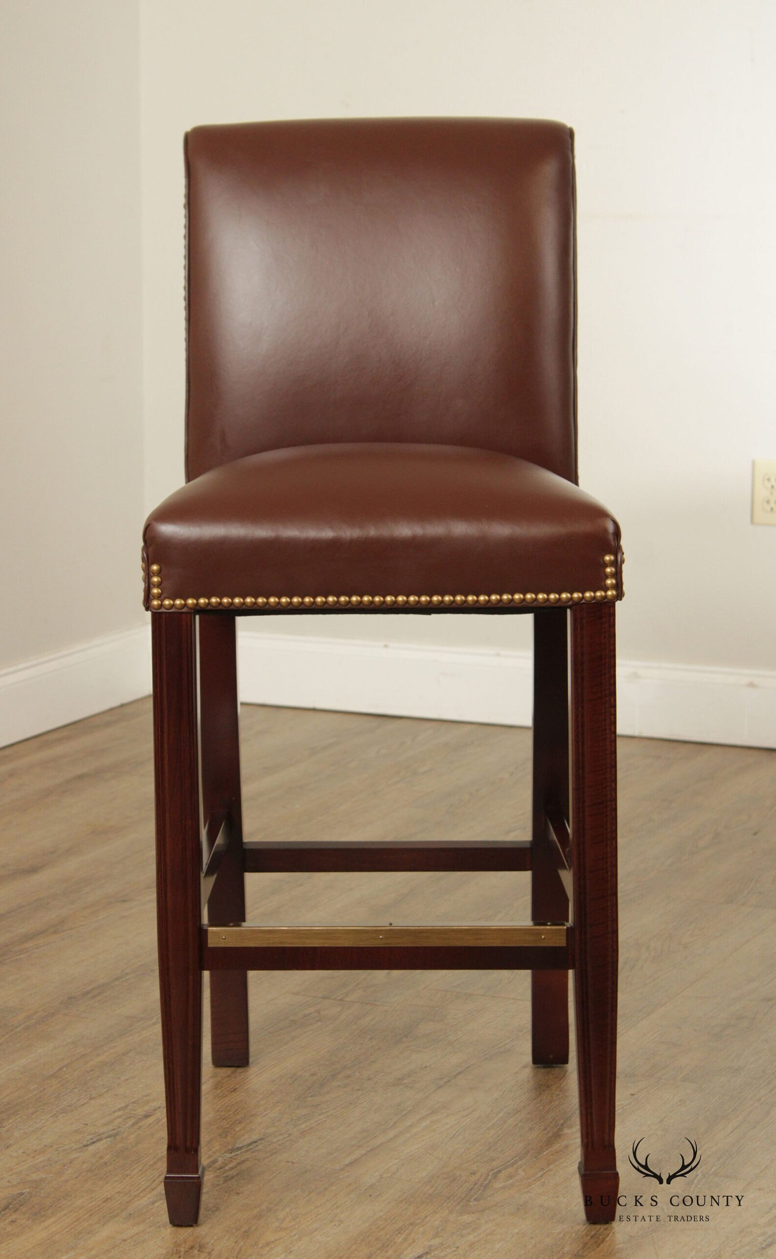 Statesville Chair Company Pair Of Leather Bar Stools Etsy