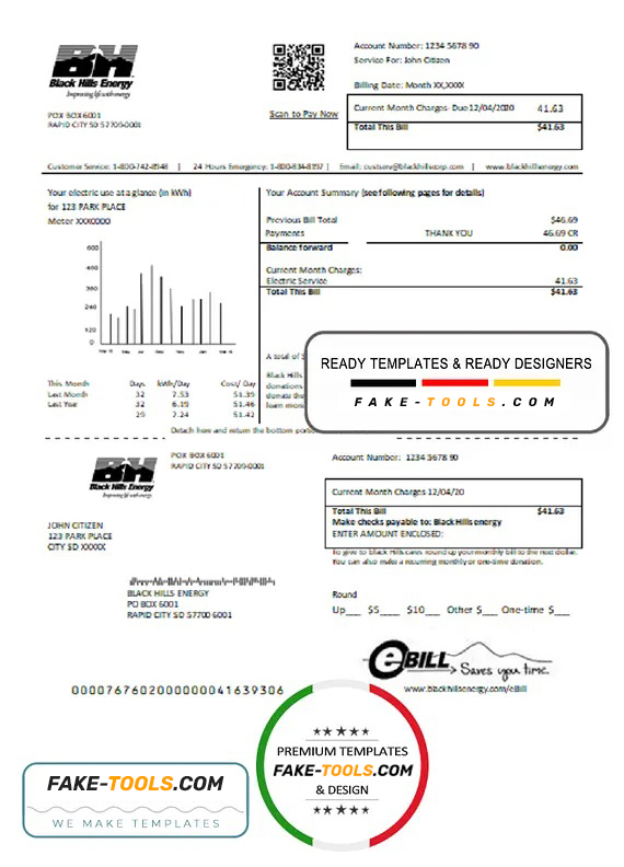 USA South Dakota Black Hills Energy Utility Bill Template In Word And 